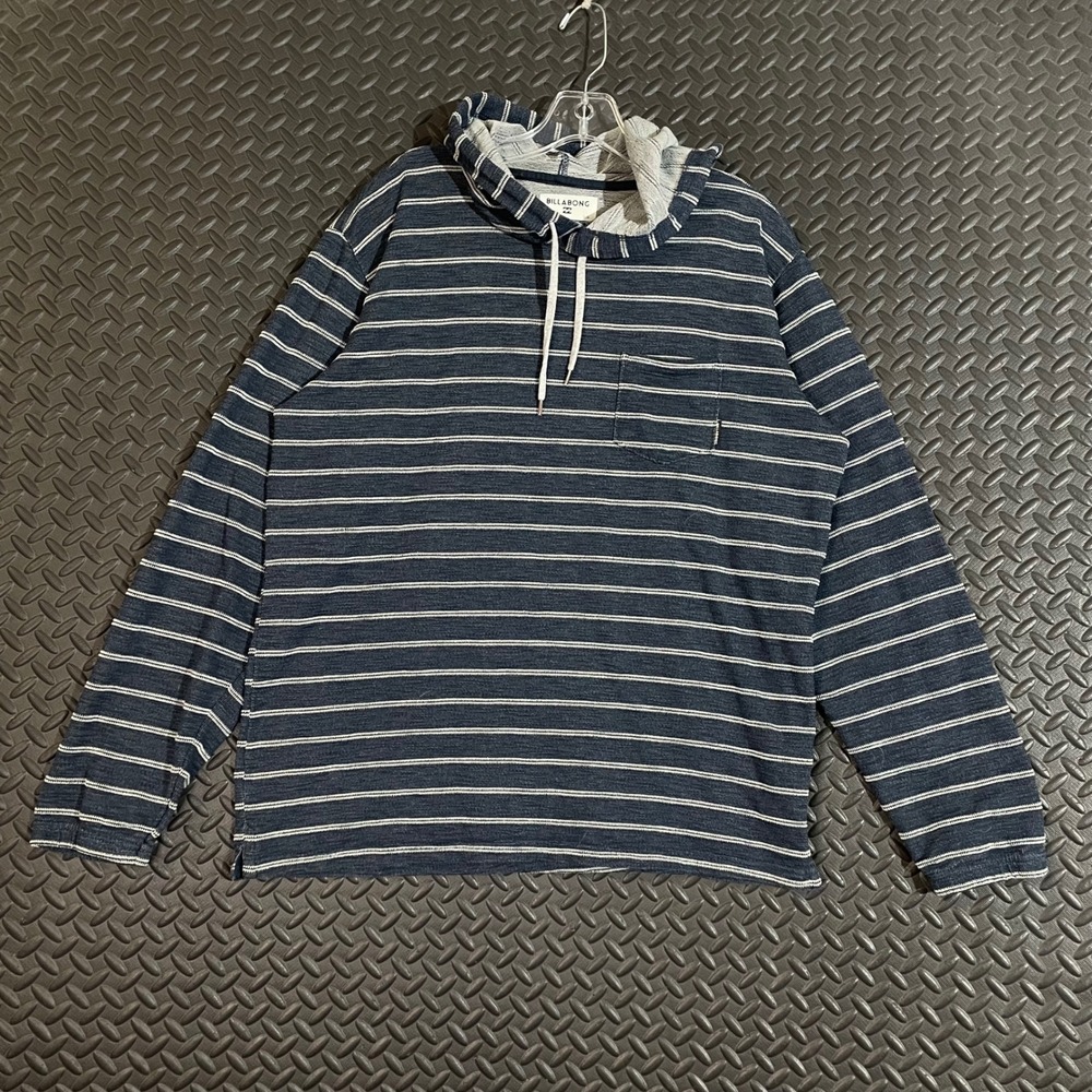Billabong Blue Striped‎ Pullover Hoodie Drawstring Sweater Men's Size Large